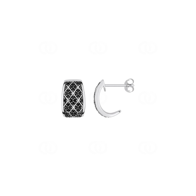 Hoop Earrings 925 Silver rhodium-plated with black Cubic Zirconia - ASWA196N