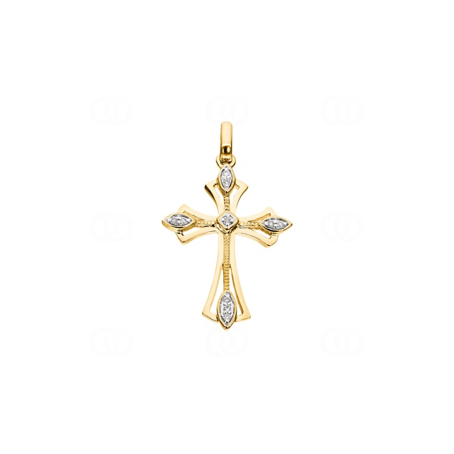 Cross Pendant 750/18 K Yellow Gold with Diamonds 0.03 ct H/si - AN-56689-GG