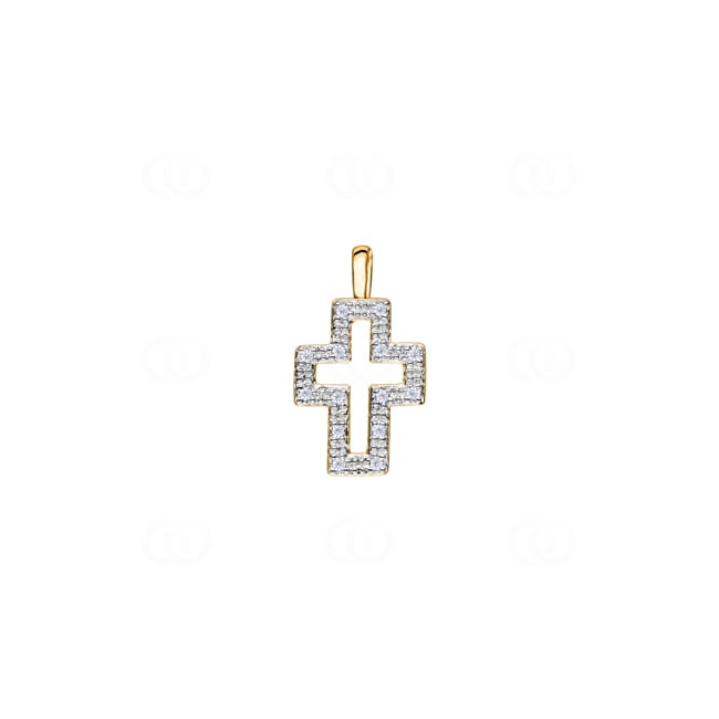 Pendentif croix or jaune 750/18 ct avec diamants 0.09 ct H/si - AN-13334-GG