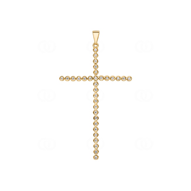 Pendentif croix or jaune 750/18 ct avec diamants 0.20ct H/si - AN-22979-GG