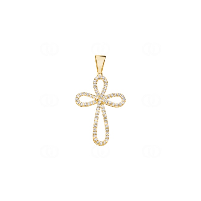 Pendentif croix or jaune 750/18 ct avec diamants 0.25 ct H/si - A04GG