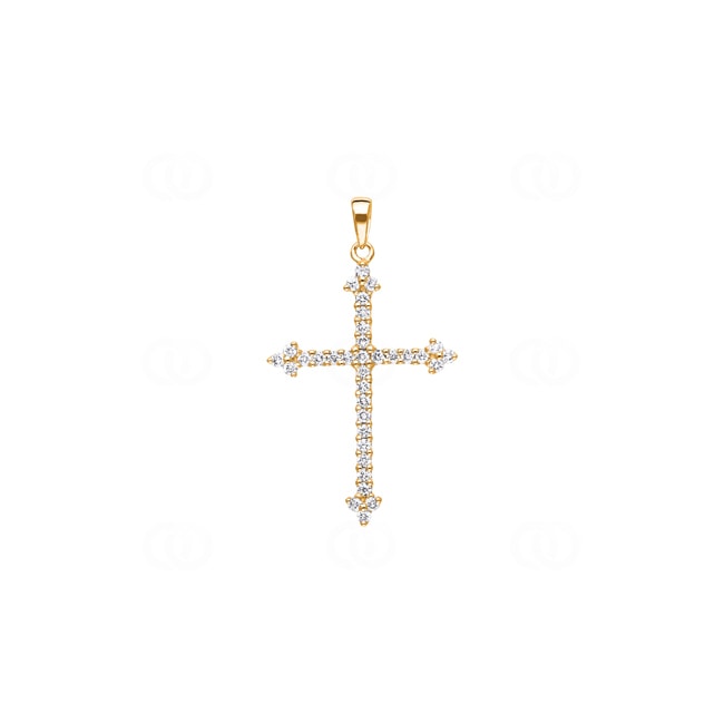 Cross Pendant 750/18 K Yellow Gold with Diamonds 0.26 ct H/si - AN-31178-GG
