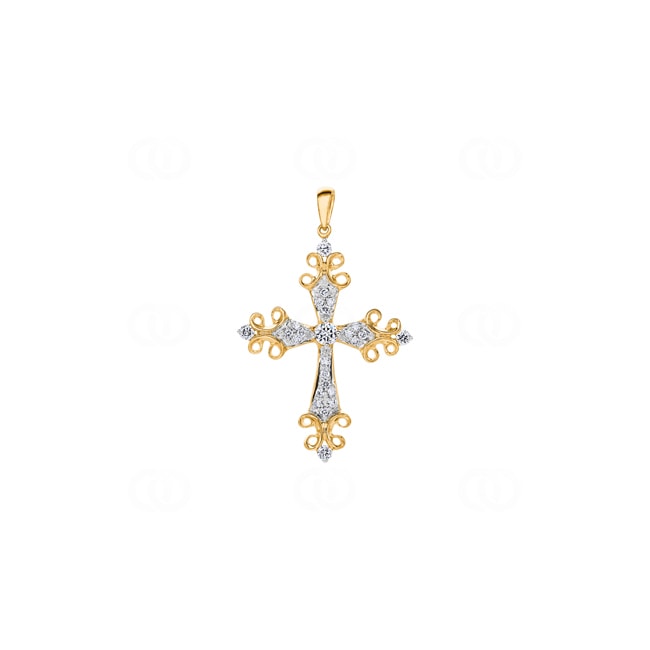 Kreuzanhänger 750/18 K Gelbgold mit Diamanten 0.34 ct H/si - AN-23424-GG