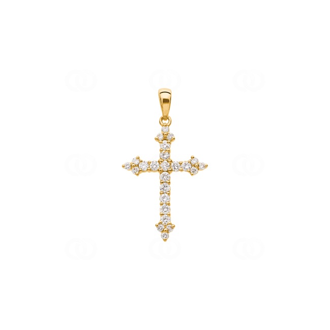 Pendentif croix or jaune 750/18 ct avec diamants 0.43 ct H/si - AN-31708-GG