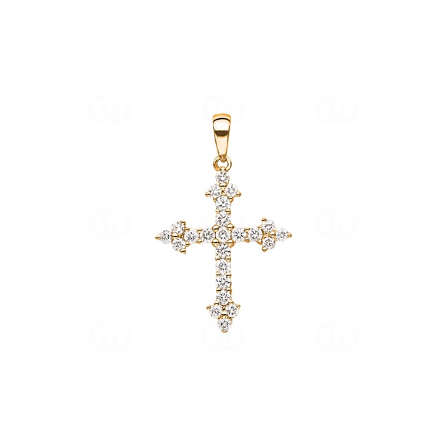 Pendentif croix or jaune 750/18 ct avec diamants 0.45 ct H/si - AN-31173-GG