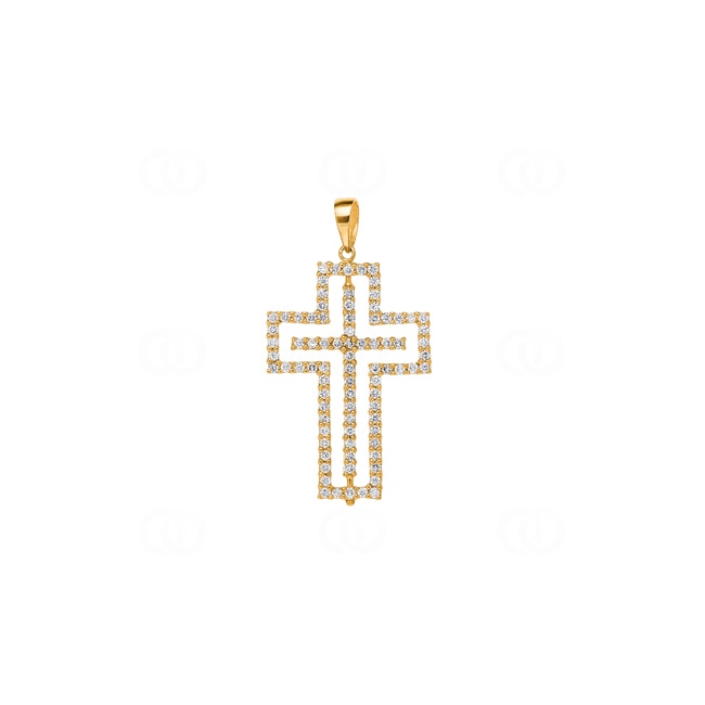 Cross Pendant 750/18 K Yellow Gold with Diamonds 1.01 ct H/si - AN-24369-GG