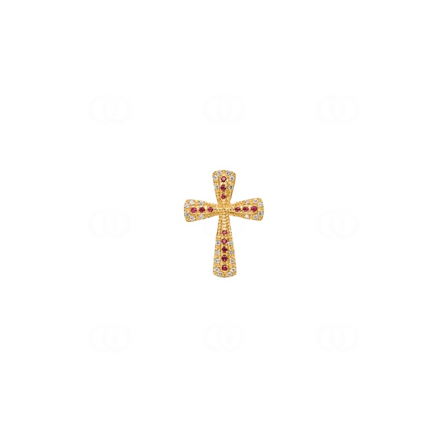 Cross Pendant 750/18 K Yellow Gold with Rubies & Diamonds 0.08 ct H/si - AN-47189-RUB-GG