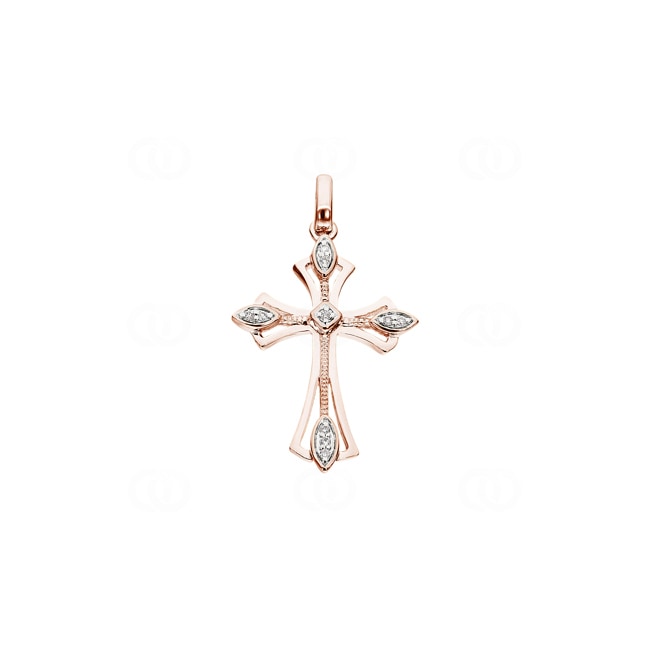 Cross Pendant 750/18 K Rose Gold with Diamonds 0.03 ct H/si - AN-56689-RG