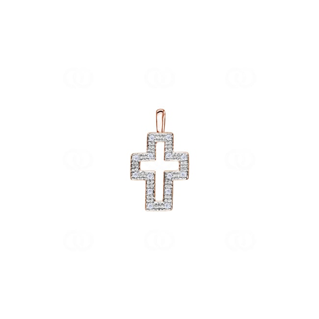 Pendentif croix or rosé 750/18 ct avec diamants 0.09 ct H/si - AN-13334-RG