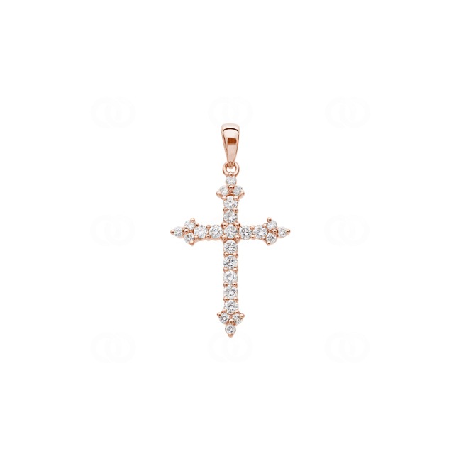 Pendentif croix or rosé 750/18 ct avec diamants 0.43 ct H/si - AN-31708-RG
