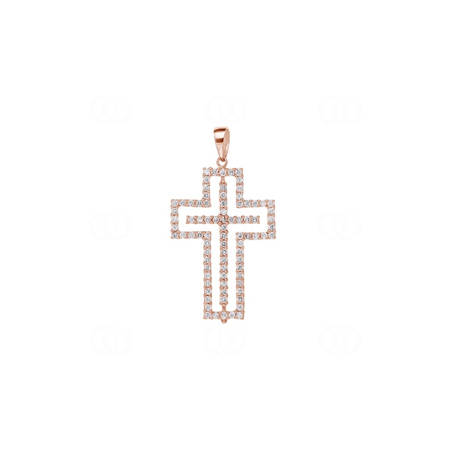 Pendentif croix or rosé 750/18 ct avec diamants 1.01 ct H/si - AN-24369-RG