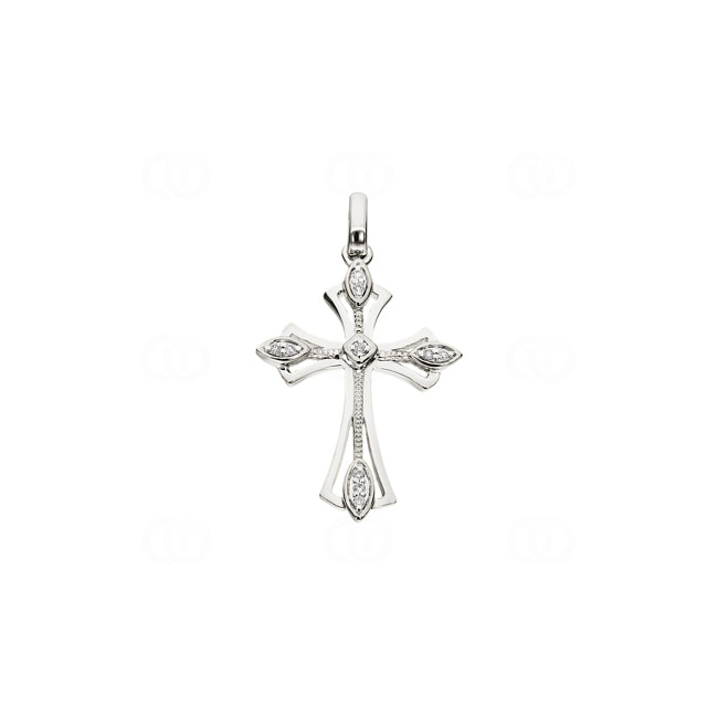 Cross Pendant 750/18 K White Gold with Diamonds 0.03 ct H/si - AN-56689-WG