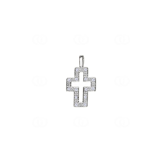 Pendentif croix or gris 750/18 ct avec diamants 0.09 ct H/si - AN-13334-WG