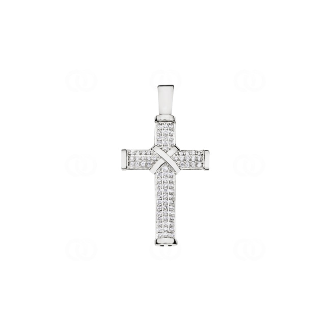 Pendentif croix or gris 750/18 ct avec diamants 0.49 ct H/si - A10WG