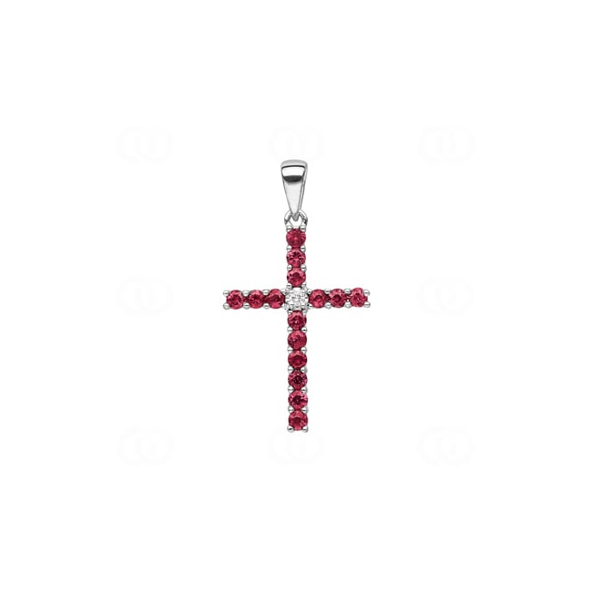 Pendentif croix or gris 750/18 ct avec rubis & diamants 0.01ct H/si - AN-45149-RUB-WG