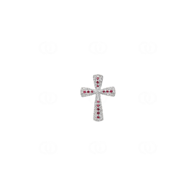 Cross Pendant 750/18 K White Gold with Rubies & Diamonds 0.08 ct H/si - AN-47189-RUB-WG