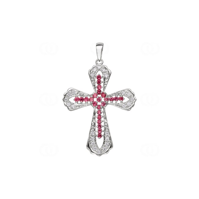 Cross Pendant 750/18 K White Gold with Rubies & Diamonds 0.15 ct H/si - AN-27707-RUB-WG