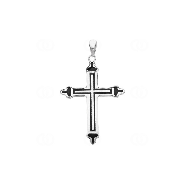Pendentif croix argent 925 rhodié avec laque noire 22 x 32mm - AH925038