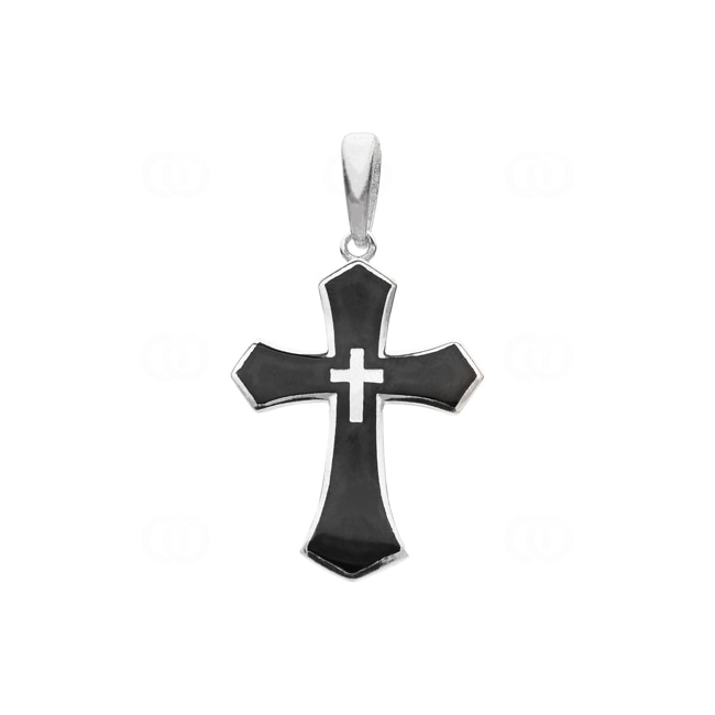 Pendentif croix argent 925 rhodié avec laque noire 24 x 33mm - AH925039