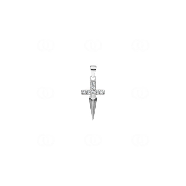 Pendentif croix argent 925 rhodié avec zircone 12 x 23mm - AH925001