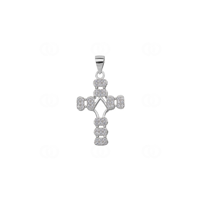 Pendentif croix argent 925 rhodié avec zircone 16 x 25mm - AH925014