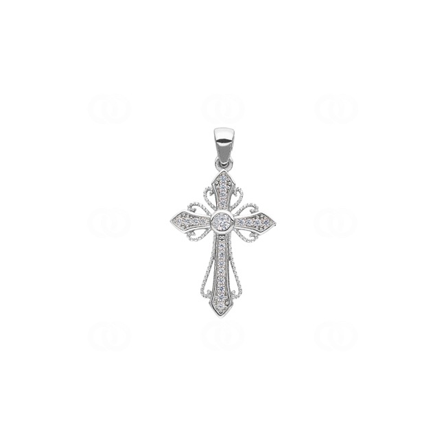 Anhänger Silber 925 weiss Kreuz poliert rhodiniert mit Zirkonia – 6258.03271/0001