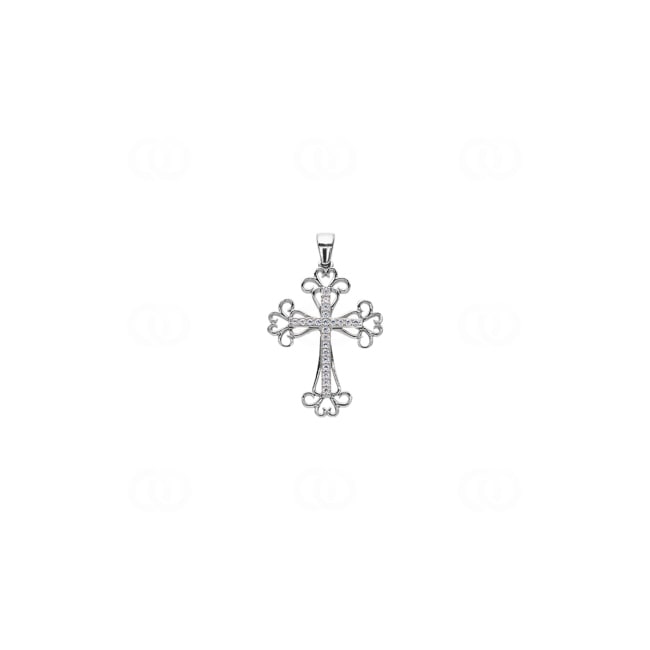 Pendentif croix argent 925 rhodié avec zircone 22 x 30mm Pendentif croix argent 925 rhodié avec zircone 22 x 30mm - AH925025