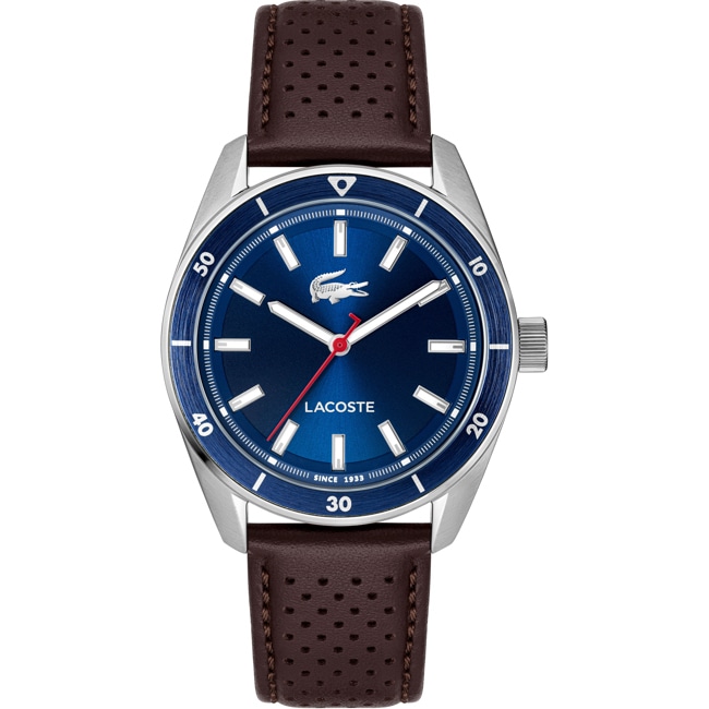 Lacoste Boston Leder Braun / Silbrig & Blau 39mm - 2011489