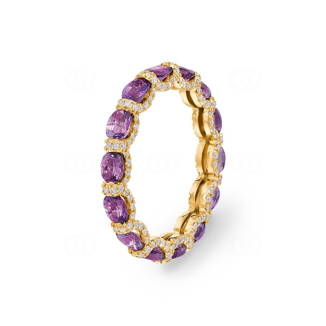 Mémoire-Ring 750/18 K Gelbgold mit Amethysten & Diamanten 0.41 ct H/si Mémoire-Ring 750/18 K Gelbgold mit Amethysten & Diamanten 0.41 ct H/si - RI-118320-AME-GG
