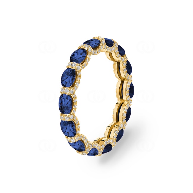 Bague mémoire or jaune 750/18 ct avec saphirs & diamants 0.41 ct H/si Bague mémoire or jaune 750/18 ct avec saphirs & diamants 0.41 ct H/si - RI-118320-SAF-GG