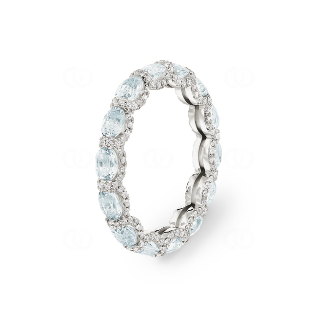 Eternity Ring 750/18 K White Gold with Aquamarines & Diamonds 0.41 ct H/si - RI-118320-AQM-WG