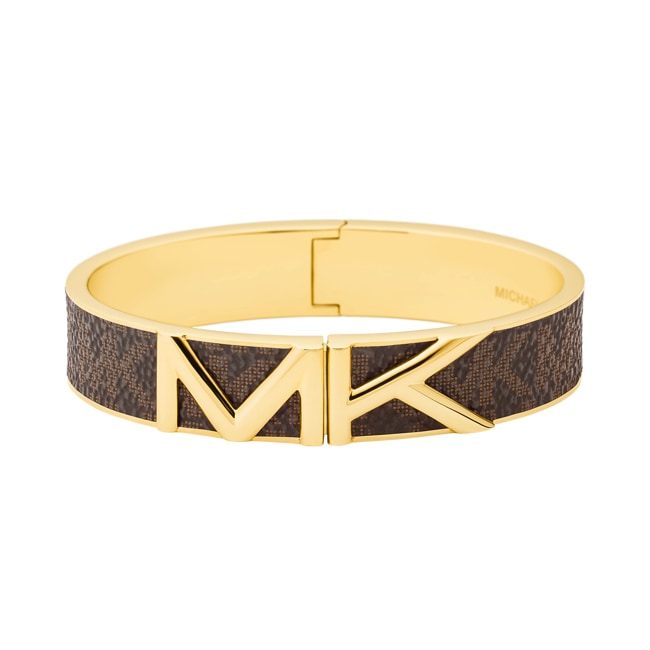 Michael Kors Bracelet-Jonc Mott Logo Acier inoxydable Plaqué or, breit, braun texil Michael Kors Bracelet-Jonc Mott Logo Acier inoxydable Plaqué or, breit, braun texil - MKJ7720710