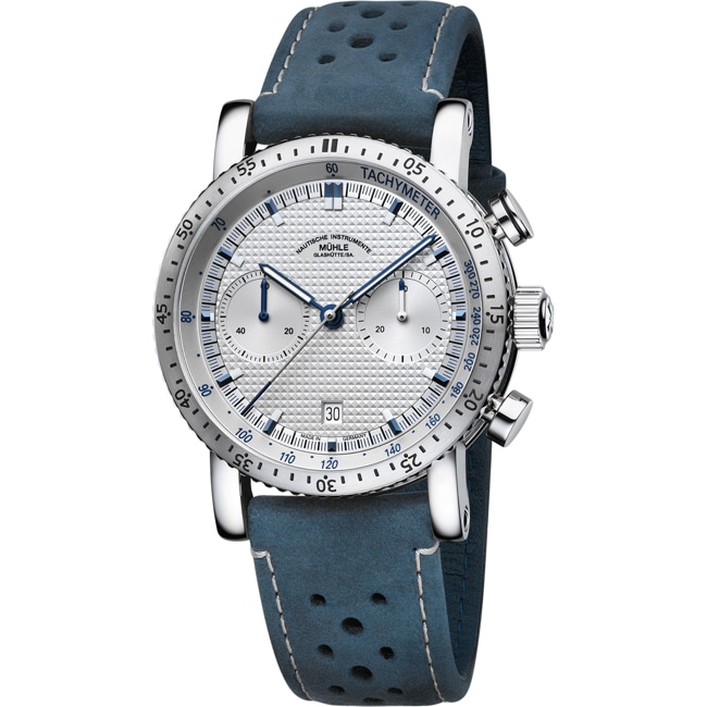 Mühle-Glashütte Teutonia Sport I Clous de Paris Leder blau - M1-29-65-LB-II