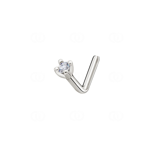 Piercing de nez angle or gris 750/18 ct avec diamant 0.01ct. - QX407GB4