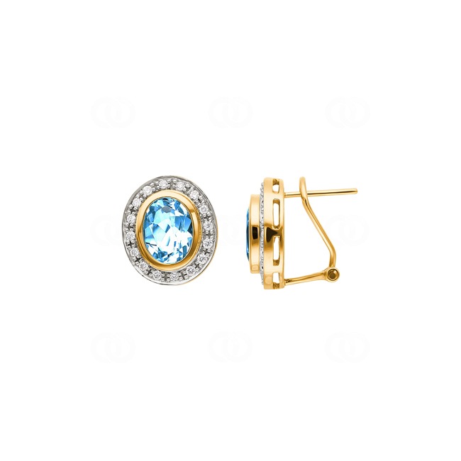 Ohrclip 750/18 K Gelbgold mit Blautopas und Diamanten 0.30 ct H/si - PE01702-04