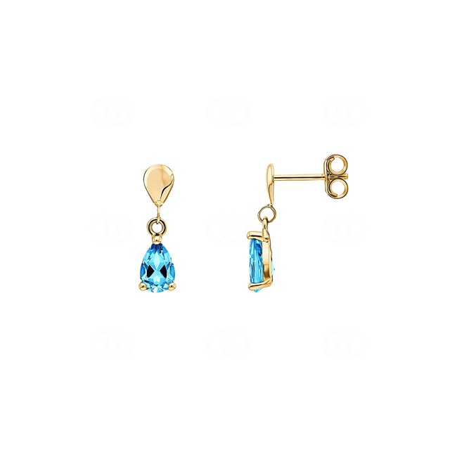 Boucles d'oreilles pendantes or jaune 375/9 ct avec topaze bleue poire - 293037.T0