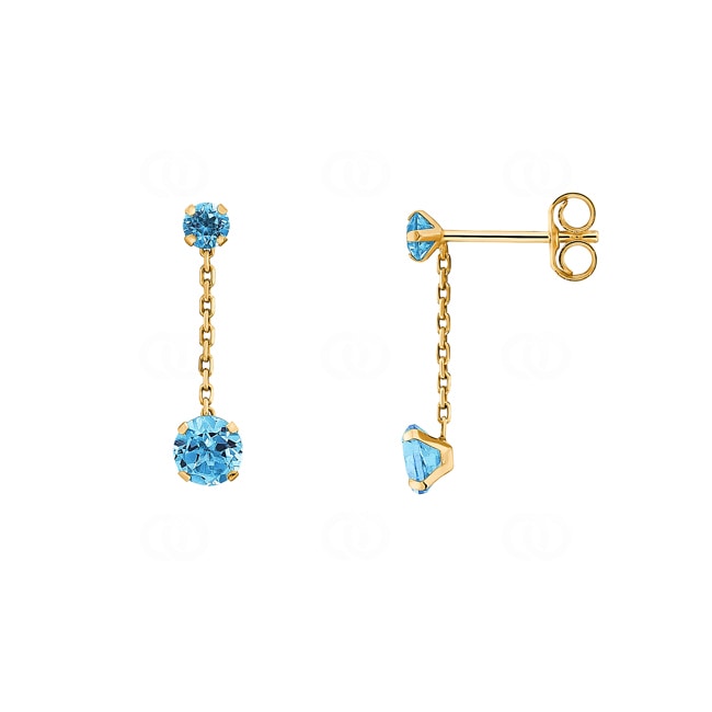 Drop Earrings 375/9 K Yellow Gold with round Blue Topaz - 9K8377T