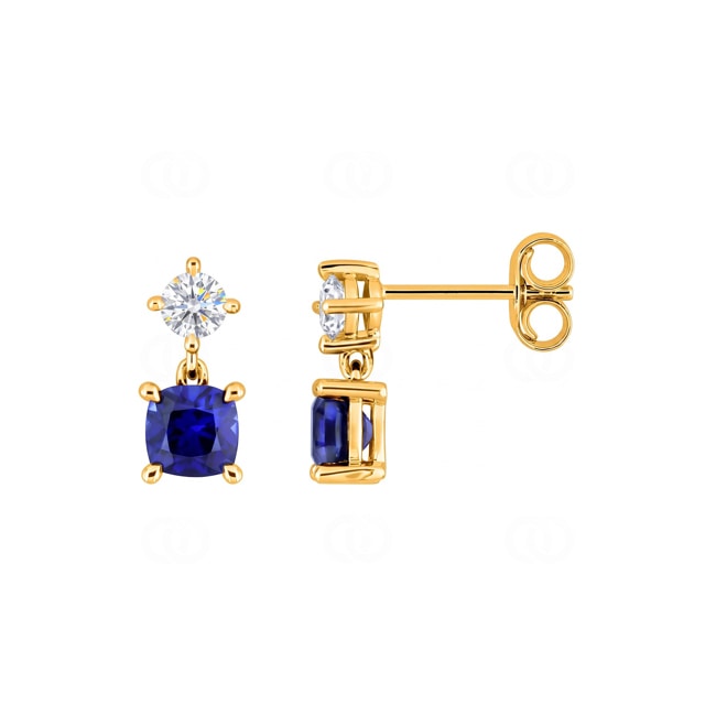 Drop Earrings 375/9 K Yellow Gold with Lab Grown Sapphire & Diamonds 0.20 ct - 9KLGS304Y