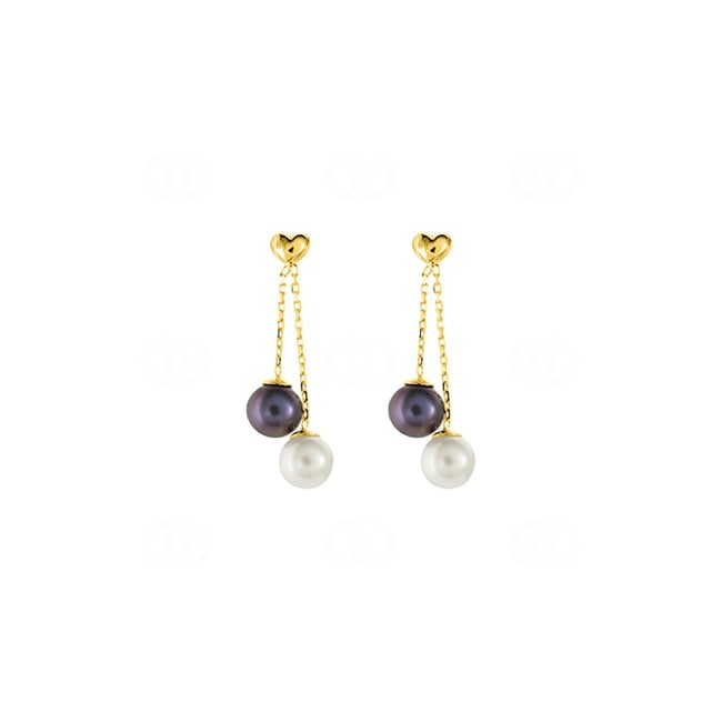 Boucles d'oreilles pendantes or jaune 375/9 ct avec perles noires et blanches - 293043.P0