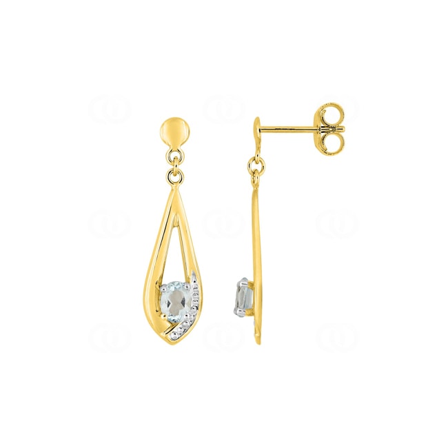 Boucles d'oreilles pendantes or jaune 375/9 ct rhodié avec topaze bleue ovale - 39FU71BT