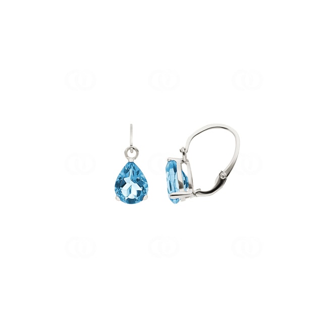 Boucles d'oreilles pendantes or gris 375/9 ct avec topaze bleue poire - 39FA478GT