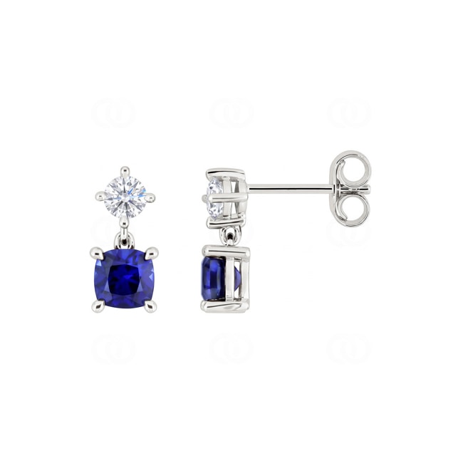 Drop Earrings 375/9 K White Gold with Lab Grown Sapphire & Diamonds 0.20 ct - 9KLGS304W