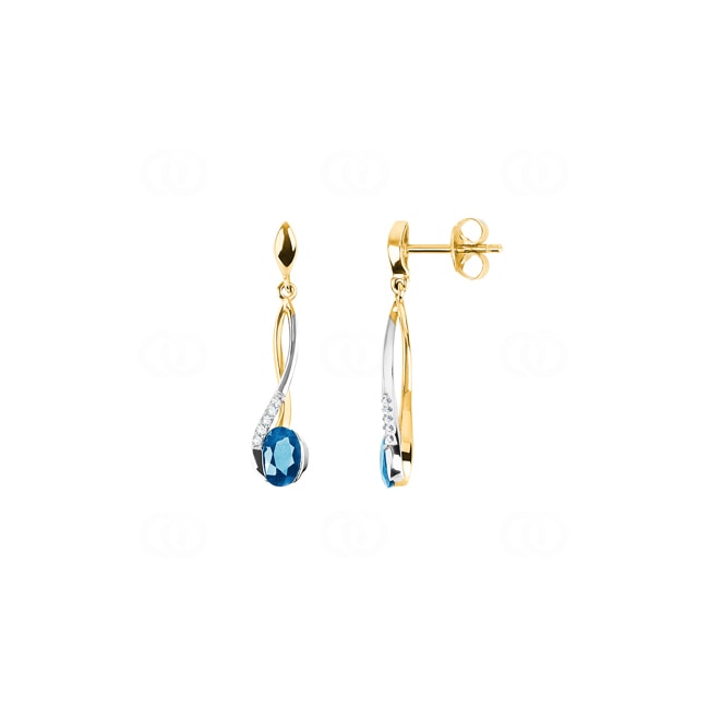 Boucle d'oreilles pendantes or bicolore 750/18 ct avec diamants 0.04 ct H/si & topazes bleues - PE05216-04-GW
