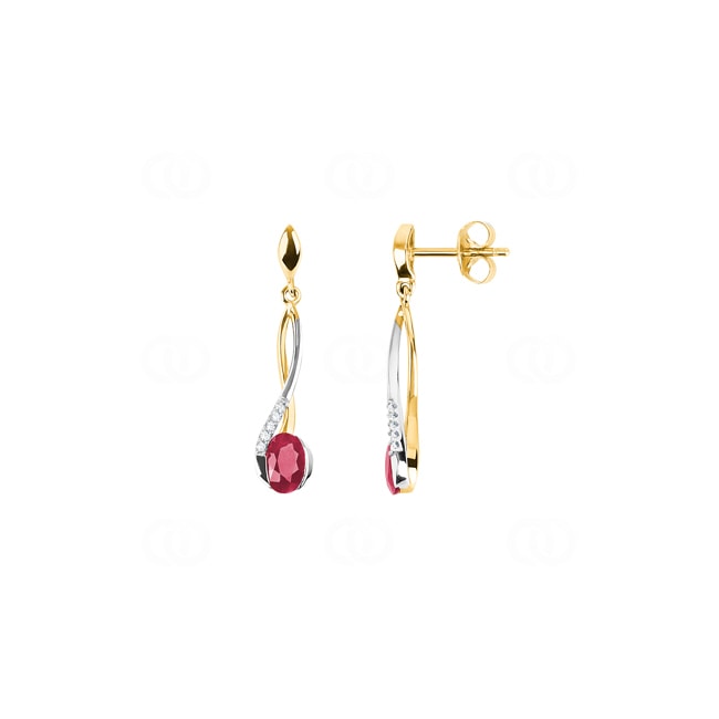 Boucle d'oreilles pendantes or bicolore 750/18 ct avec diamants 0.04 ct H/si & rubis Boucle d'oreilles pendantes or bicolore 750/18 ct avec diamants 0.04 ct H/si & rubis - PE05216-3-GW