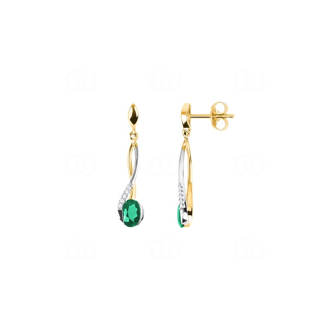 Boucle d'oreilles pendantes or bicolore 750/18 ct avec diamants 0.04 ct H/si & émeraudes Boucle d'oreilles pendantes or bicolore 750/18 ct avec diamants 0.04 ct H/si & émeraudes - PE05216-4-GW