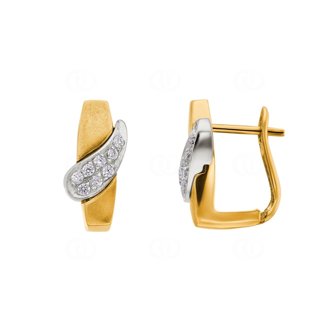 Drop Earrings 750/18 K Yellow and White Gold with Cubic Zirconia - 15978