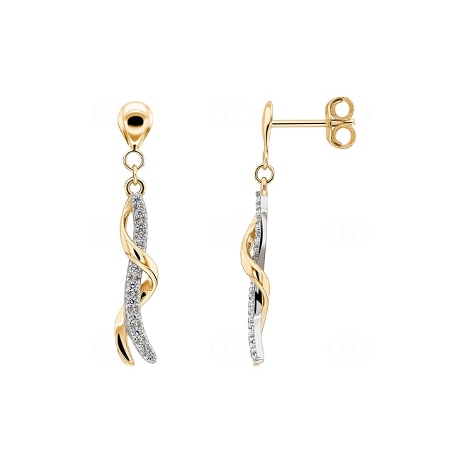 Drop Earrings 750/18 K Yellow and White Gold with Cubic Zirconia - 38SA020BZ