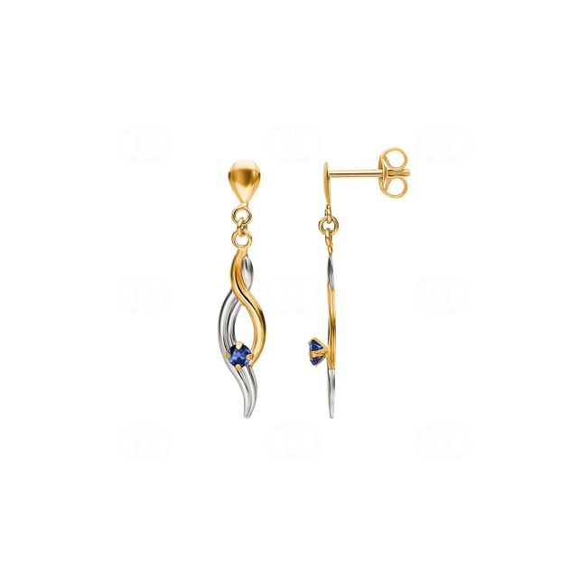 Drop Earrings 750/18 K Yellow Gold Two-tone with Sapphire - 8365S