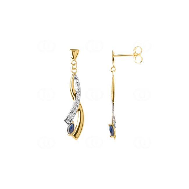 Boucle d'oreilles pendantes or jaune 750/18 ct bicolore avec saphir - GL304BS