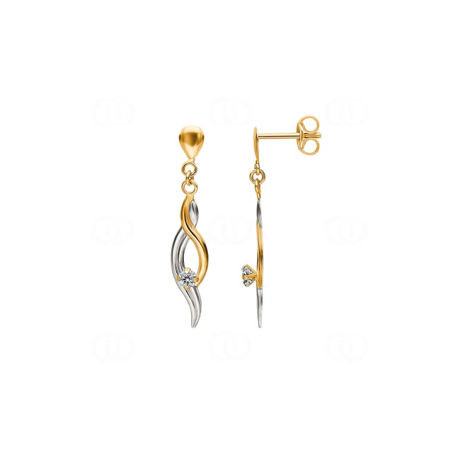 Drop Earrings 750/18 K Yellow Gold Two-tone with Cubic Zirconia - 8365Z